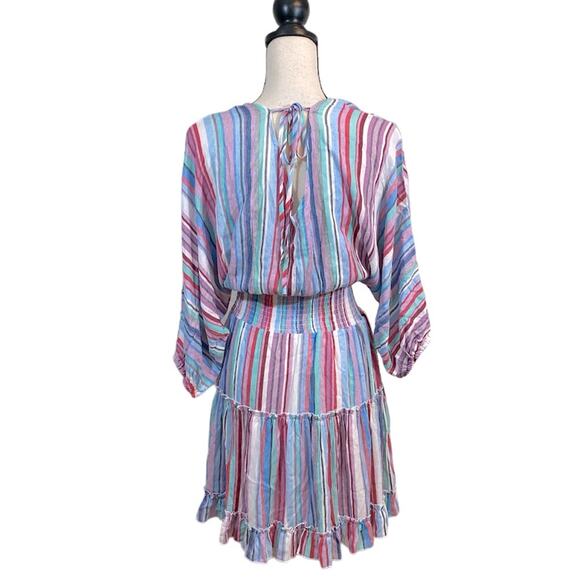 Hyped Unicorn Pastel Striped Boho V-Neck Ruffle Dress Size Small - Picture 2 of 7